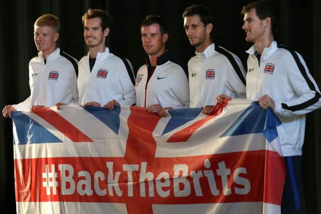 (Left to right) Kyle Edmund, Andy Murray, Captain Leon Smith, James Ward and Jamie Murray in Ghent. Picture: PA