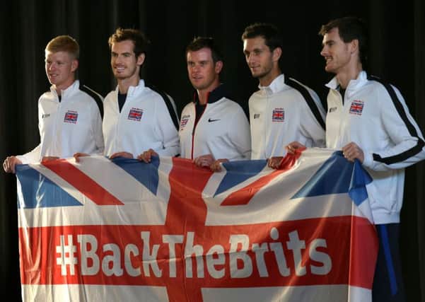 (Left to right) Kyle Edmund, Andy Murray, Captain Leon Smith, James Ward and Jamie Murray in Ghent. Picture: PA