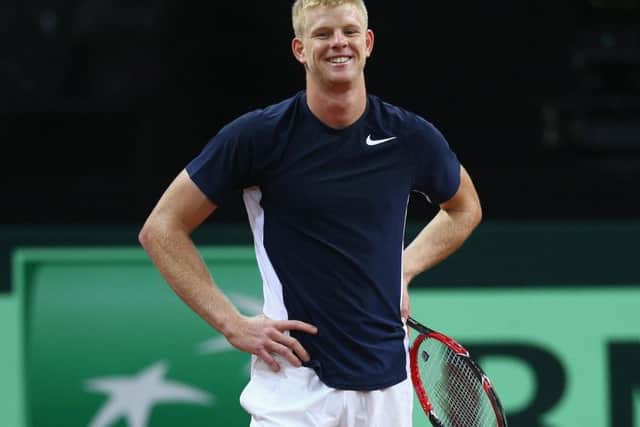 Team GB's Kyle Edmund in good spirits during a practice session ahead of the start of the Davis Cup final. Picture: Getty Images