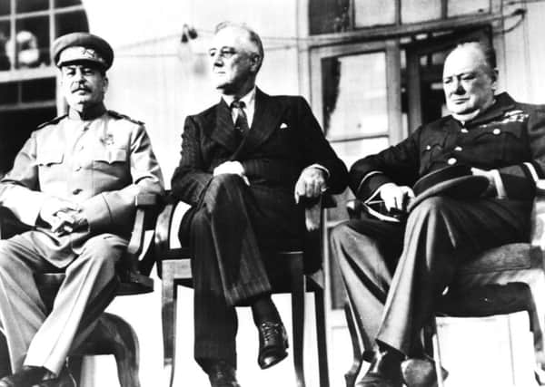 On this day in 1943 the Big Three  Josef Stalin, Franklin D Roosevelt and Winston Churchill  and met in Tehran to discuss post-war policy. Picture: Getty Images