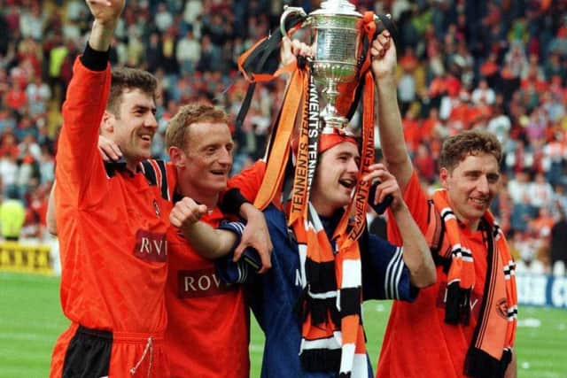 Celebrating winning the 1994 Scottish Cup with his Dundee United team-mates. United beat Rangers 1-0. Picture: SNS Group