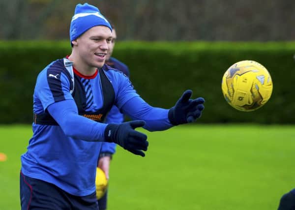 Rangers striker Martyn Waghorn trains at Murray Park ahead of this afternoons  Petrofac Training Cup semi-final against St Mirren. Picture: SNS Group