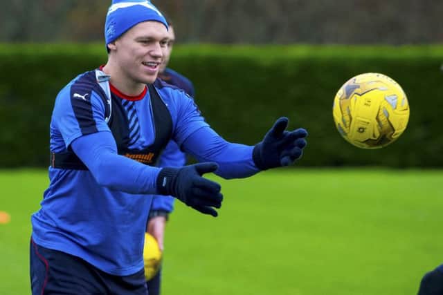 Rangers striker Martyn Waghorn trains at Murray Park ahead of this afternoons  Petrofac Training Cup semi-final against St Mirren. Picture: SNS Group