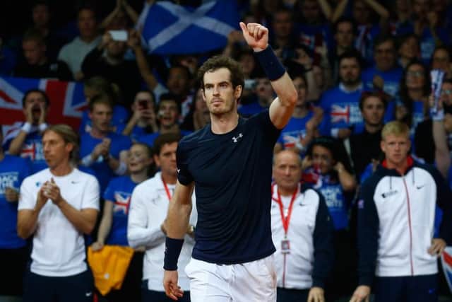 Andy Murray celebrates after winning his singles rubber against Ruben Bemelmans. Picture: Getty Images