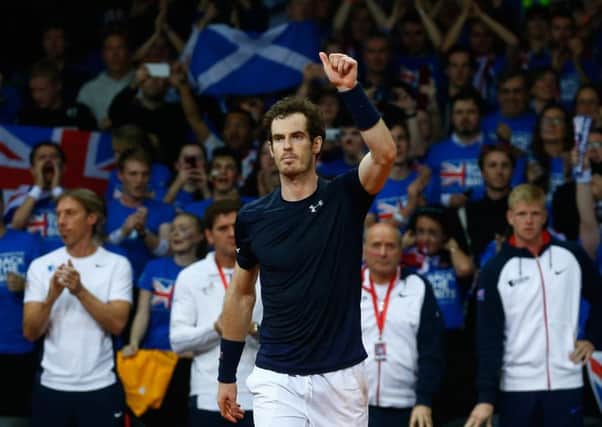 Andy Murray celebrates after winning his singles rubber against Ruben Bemelmans. Picture: Getty Images