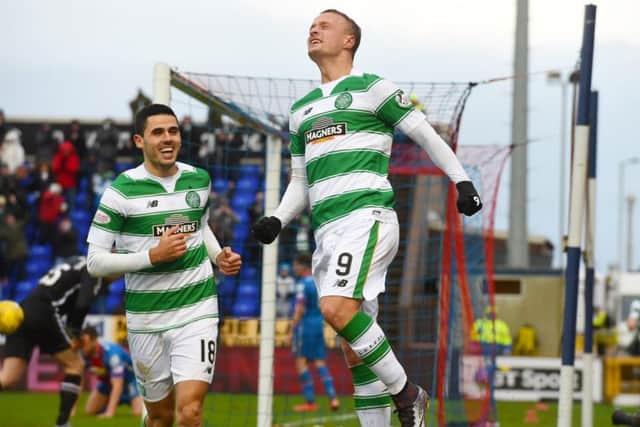 Celtic's Leigh Griffiths celebrates having put his side back in front. Picture: SNS