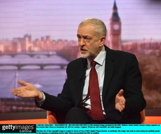 Jeremy Corbyn on The Andrew Marr Show yesterday. He says he is going to find out what his MPs think before making a decision over airstrikes on Syria. Picture: BBC