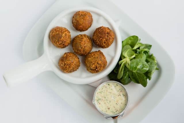 Haggis Bon Bons with Arran Mustard and Glenkinchie Whisky 
Mayonnaise is a modern take on a classic Scottish dish.
