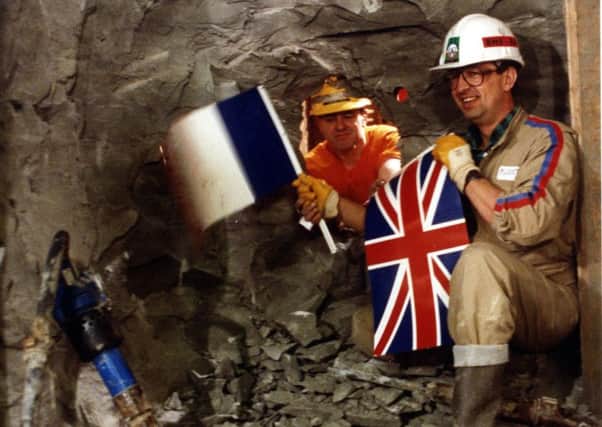 On this day in 1990, teams from France and the UK met beneath the Channel as the tunnel link was completed. Picture: PA