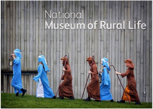 Children from Mossneuk Primary arrive at the National Museum of Rural Life at Kittochside, East Kilbride. Picture: Paul Dodds