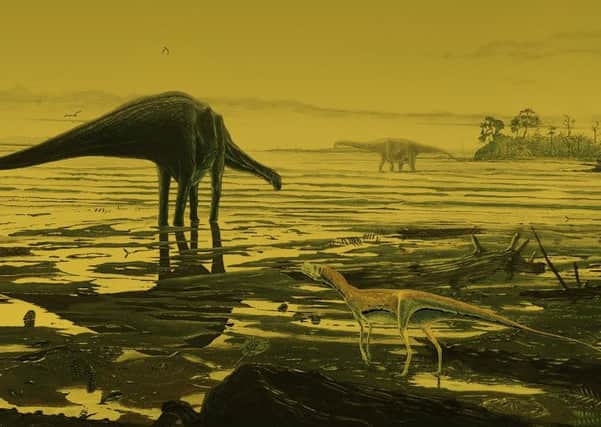 Artist's impression of sauropod dinosaurs on Skye. Picture: Jon Hoad