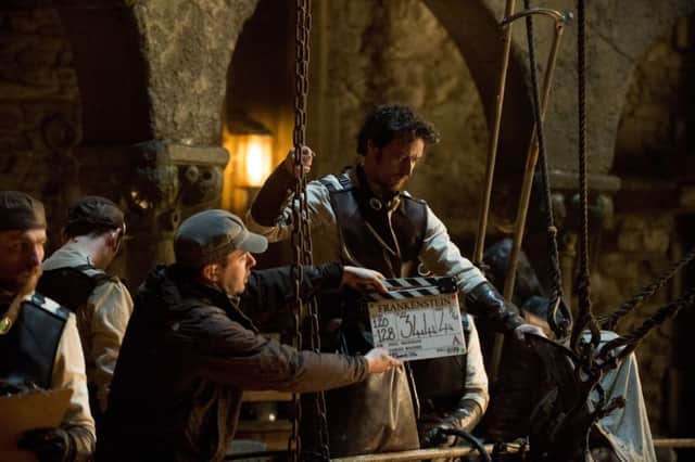 James McAvoy filming on the set of Victor Frankenstein
