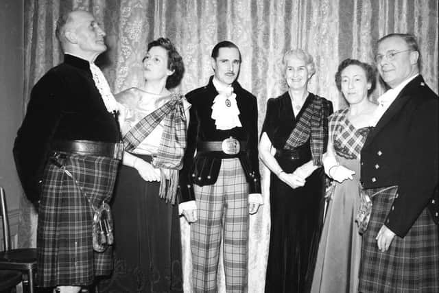 Clan Donald gathering in Roxburghe Hotel  Edinburgh - Sir Landels Train - Lady MacDonald of Sleat - Sir Somerled MacDonald of Sleat - Lady Train - Mrs Laird- Mr C D Laird - President