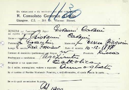 Giovanni Cavanis census return, 1934. Picture: The Italian Government