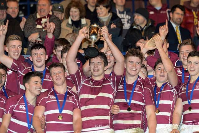 The triumphant George Watsons squad celebrate after claiming a narrow win in the Scottish Schools under-18 Cup final. Picture: SNS Group