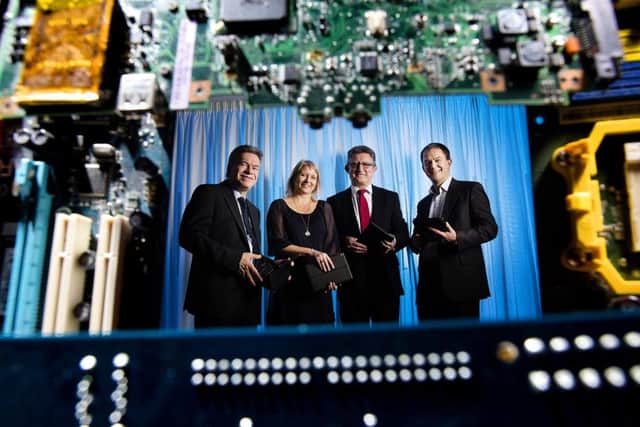 L-R Dr Malcolm Kirkup (University of Edinburgh Business School), Caroline Angell (Dixons Carphone), Professor Ian Clarke (University of Edinburgh Business School),Andy Barratt (Dixons Carphone)