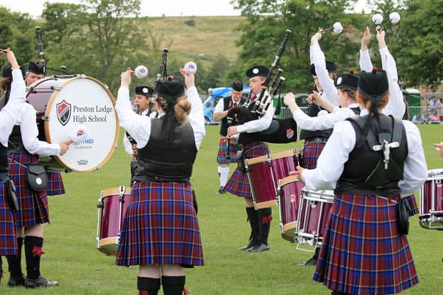The drummers of 
Preston Lodge perform at North Berwick Highland Games. Picture: Gordon Fraser