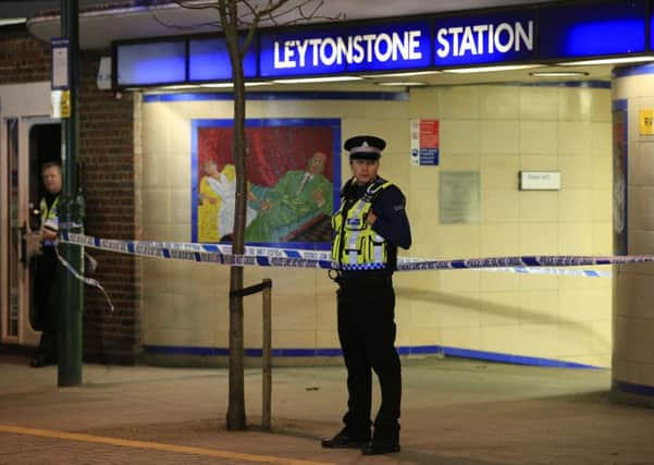 Police cordon off Leytonstone Underground Station in east London following a stabbing incident. Picture: PA