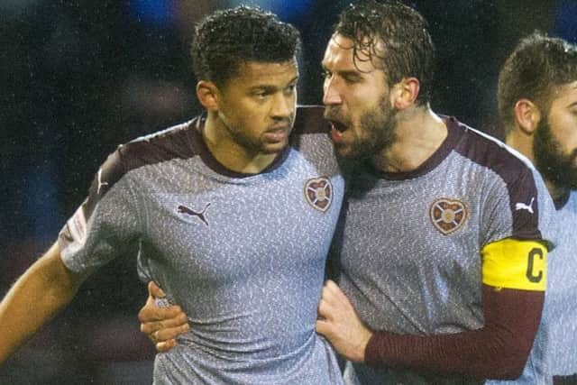 Osman Sow, left, celebrates with BBa|ej Augustyn after scoring against Motherwell. Picture: SNS
