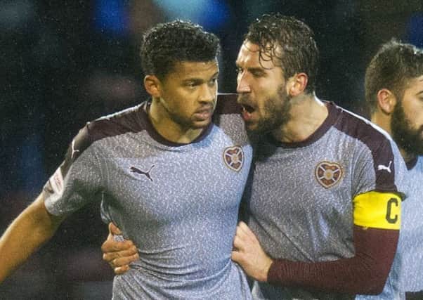 Osman Sow, left, celebrates with BBa|ej Augustyn after scoring against Motherwell. Picture: SNS