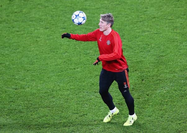 Bastian Schweinsteiger in training prior to the UEFA Champions League match against VfL Wolfsburg. Picture: Getty