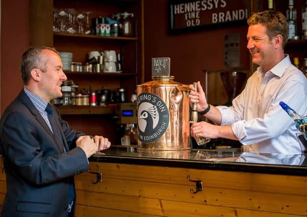 Thames Water's Kevin Durnian with Marcus Pickering of Pickering's Gin at the Summerhall arts venue in Edinburgh. Picture: Wullie Marr