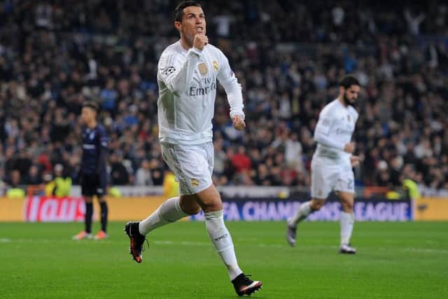 Ronaldo celebrates after scoring Real's 6th goal against Malmo FF at the Santiago Bernabeu stadium. Picture: Getty Images
