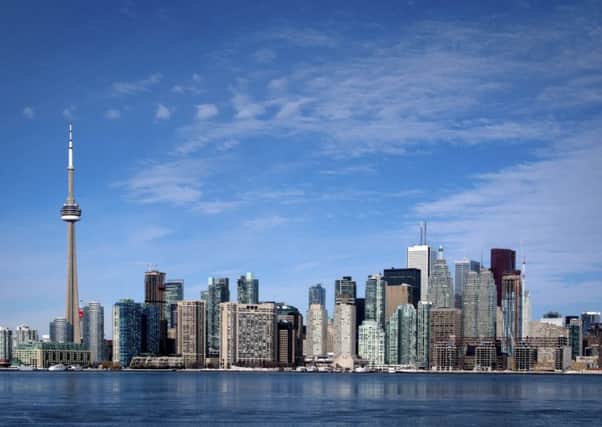 The Toronto skyline showing the CN tower