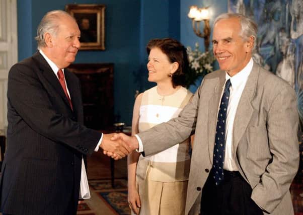 Douglas Tompkins (right) with former Chilean president Ricardo Lagos. Picture: AFP/Getty Images