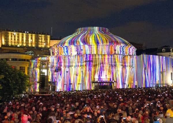 Edinburgh's Usher Hall was transformed by a series of spectacular light projections to mark the start of 2015 Edinburgh International Festival. Picture: Jane Barlow