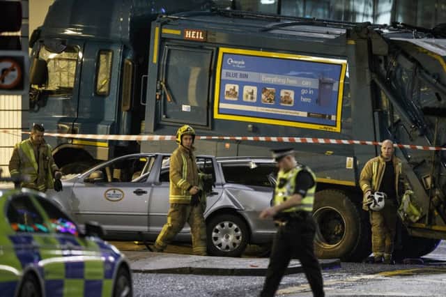 Bin lorry crash in George Square. Picture: Robert Perry