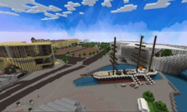 A Minecraft view of Dundee's waterfront. Picture: Minecraft