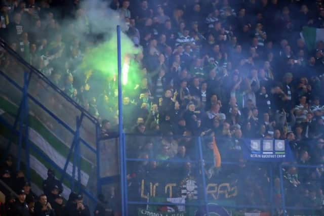 Celtic fans set off flares in Istanbul during the Europa League clash. Picture: Twitter/PearseKelly1967