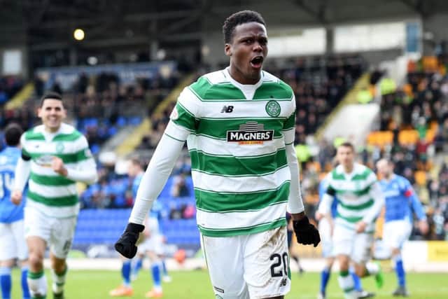 Dedryck Boyata celebrates scoring Celtic's second goal of the game. Picture: SNS