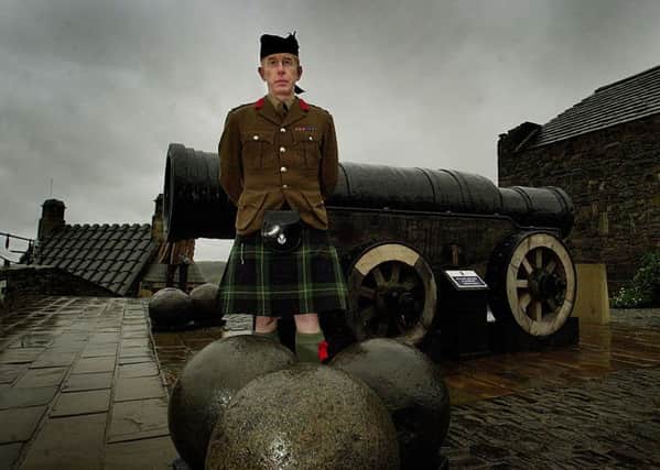 5/12/2001
FOR NEWS
BRIGADIER HUGHIE MONRO PICTURED AT THE SITE OF THE HUGE MONS MEG CANNON AT EDINBURGH CASTLE WHERE HE HAS PLAYED AN ACTIVE ROLE FOR THREE YEARS WITH THE 52 LOWLAND DIVISION.