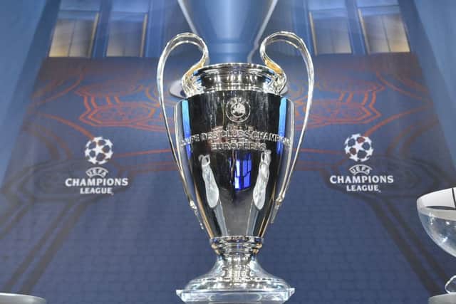 The UEFA Champions League trophy on display prior to the draw. Picture: AFP/Getty