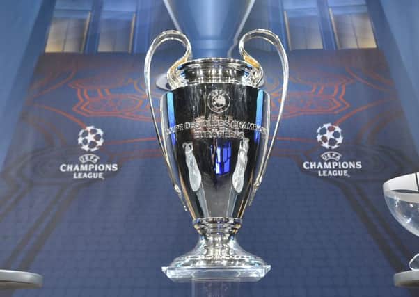 The UEFA Champions League trophy on display prior to the draw. Picture: AFP/Getty