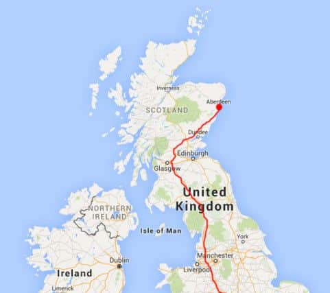 A map of the UK showing the route taken by the Fergusons' taxi. Picture: Hemedia
