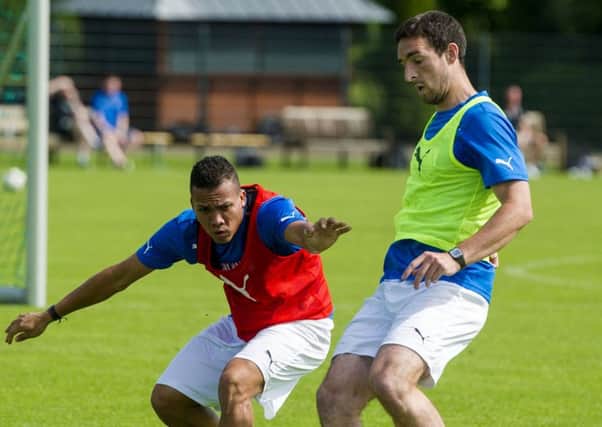 Lee Wallace in training with Arnold Peralta in 2013. Picture: SNS