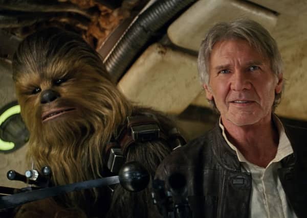 Chewbacca and Han Solo in Star Wars: The Force Awakens
