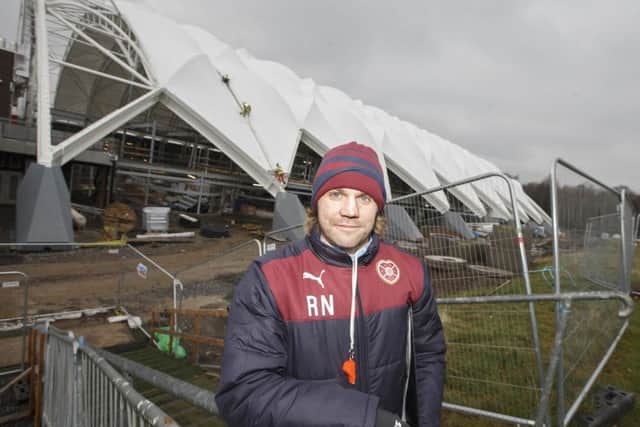 Hearts head coach Robbie Neilson visits the performance centre, which is under construction at Heriot-Watt but will open next year. Picture: Steve Welsh