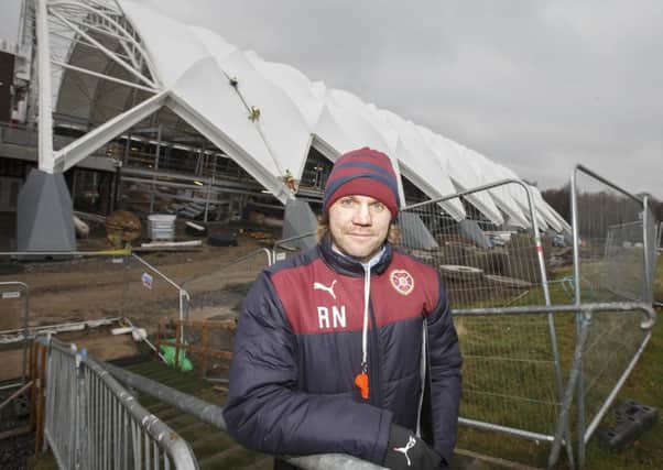 Hearts head coach Robbie Neilson visits the performance centre, which is under construction at Heriot-Watt but will open next year. Picture: Steve Welsh