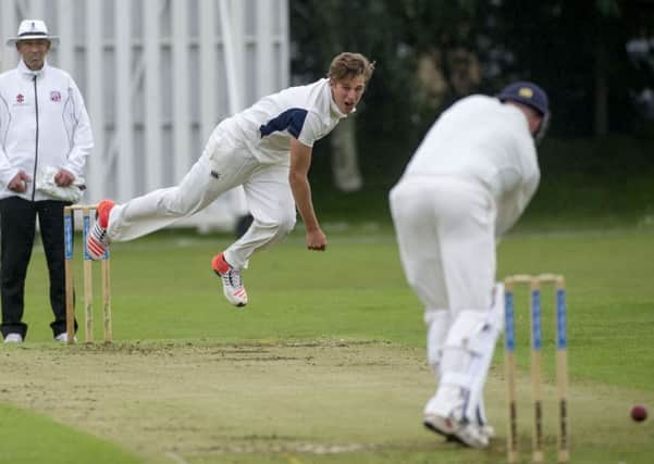 Brad Wheal, playing for a Cricket Scotland Development XI, bowls to the MCC'st Evan Flowers. Picture: Donald MacLeod