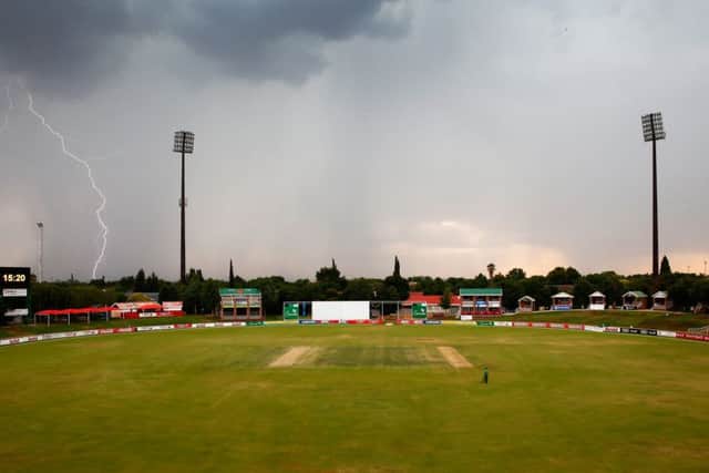 Lightning strikes near the cricket ground in Potchefstroom during yesterdays storm. Picture: Getty