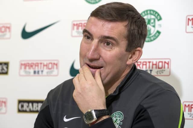 Hibernian Manager Alan Stubbs talks to the press. Picture: SNS