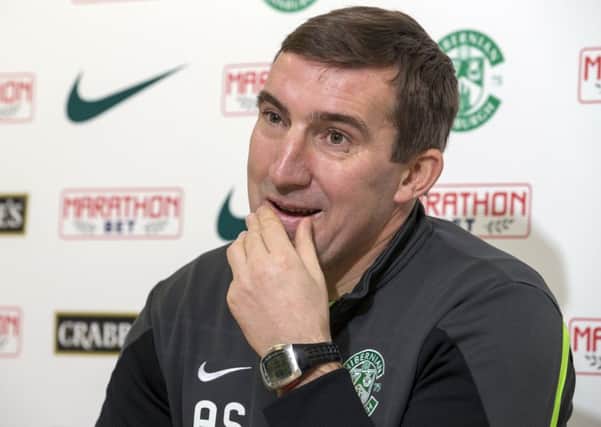 Hibernian Manager Alan Stubbs talks to the press. Picture: SNS