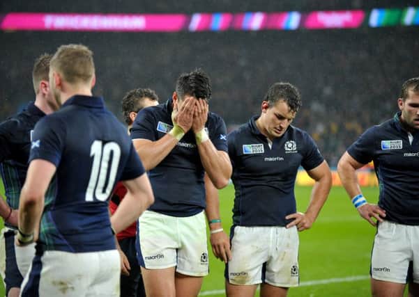 Sean Maitland buries his head in his hands following the defeat by Australia. Picture: Jane Barlow