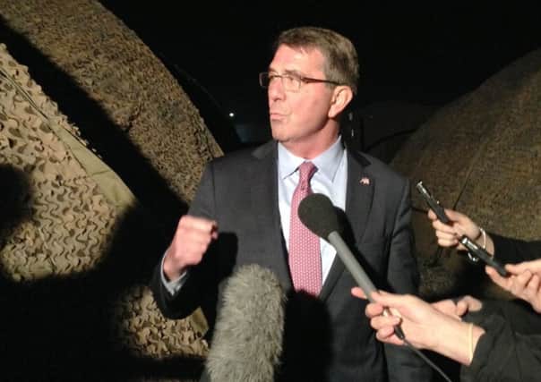 Defence secretary Ash Carter speaks to reporters in Irbil, Iraq, before flying to Afghanistan. Picture: AP