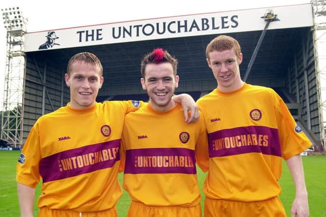 Stevie Hammell, James McFadden and Stephen Pearson celebrate their Scotland under-21 call-up in September 2002. Picture: JP