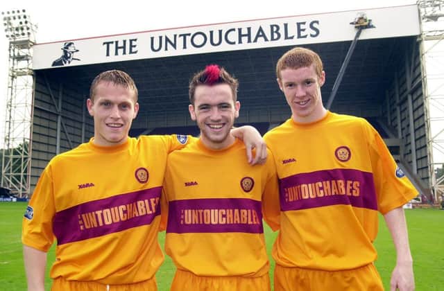 Stevie Hammell, James McFadden and Stephen Pearson celebrate their Scotland under-21 call-up in September 2002. Picture: JP